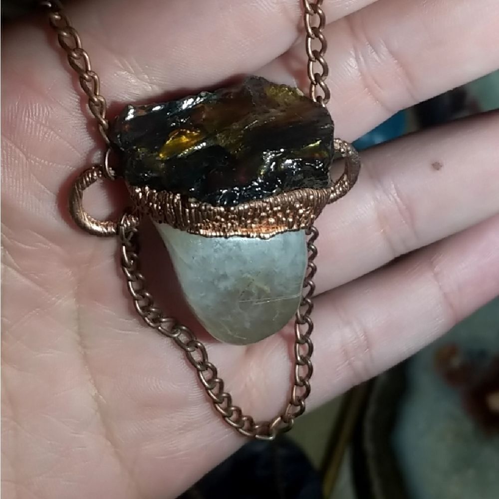 Handmade Rutilated Quartz & Baltic Amber Amulet - Picture 4 of 6